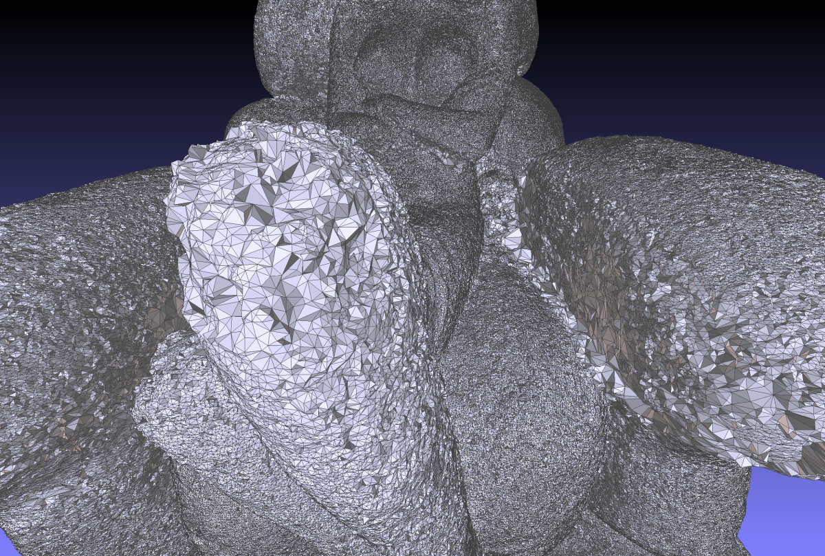 Closer look at the knee of the The Waiting sculpture mesh