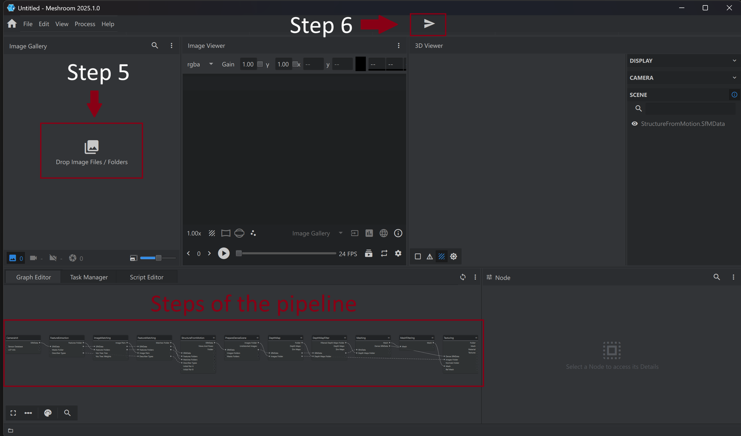 Photogrammetry pipeline execution